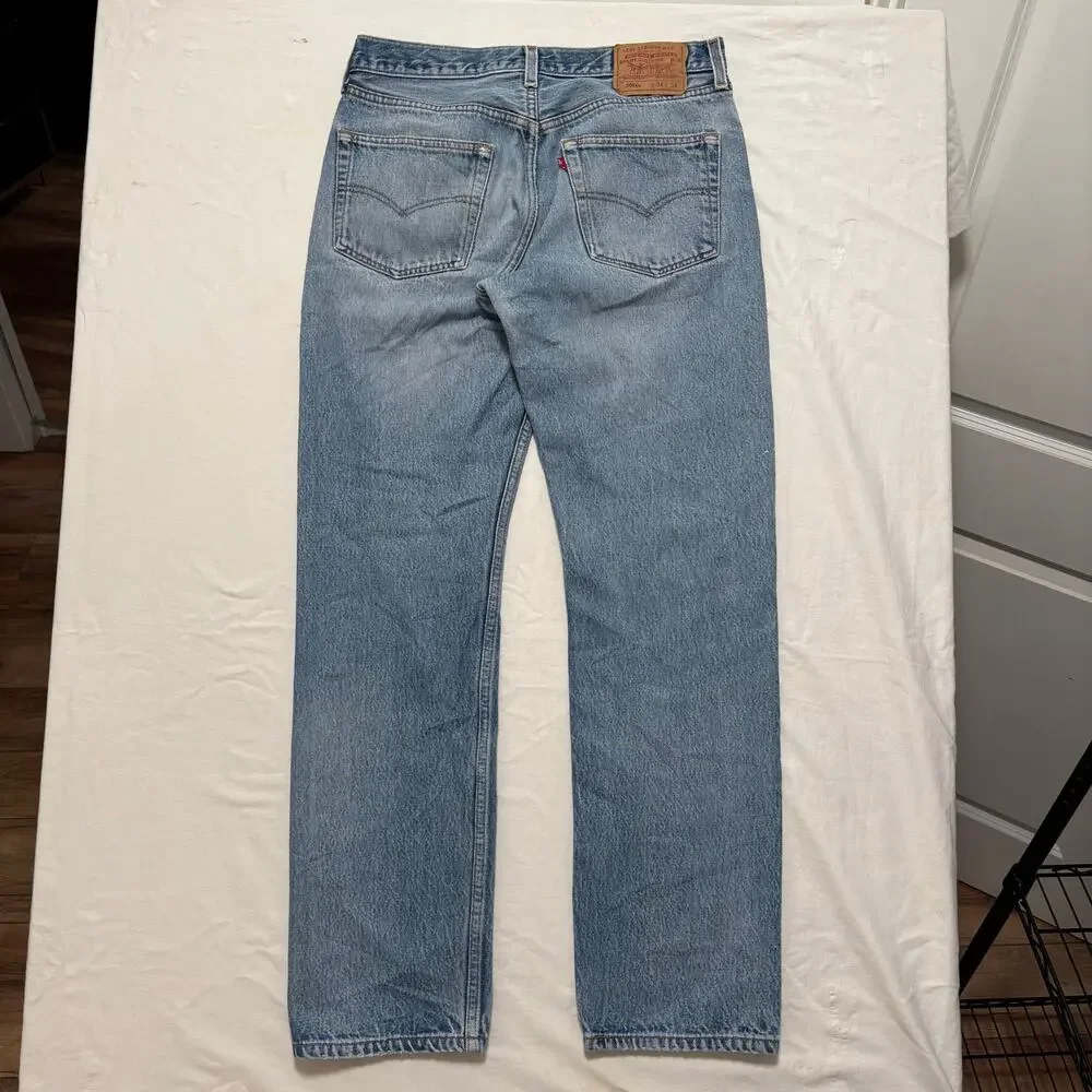 VTG 90's Levi's 501xx Distressed Faded Straight Leg Light Blue Jeans USA 30x30 - Picture 4 of 8